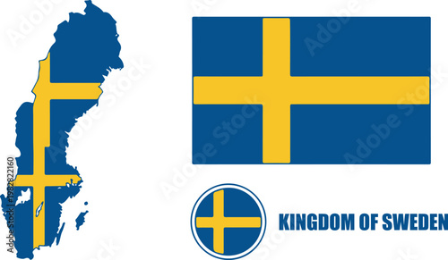 Sweden's National Pride: The national flag of Sweden, a symbol of heritage, alongside a geographical map and emblem, representing national identity and sovereignty.