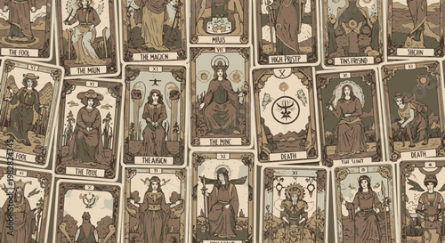 Vintage Tarot Card Art in Sepia Tones