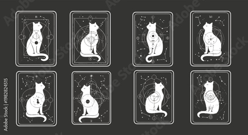 Mystic Cat Tarot Card Illustrations with Constellations