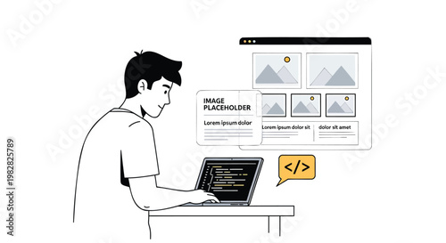 Web developer, coding, programmer, software engineer, illustration, line art, web design, coding concept