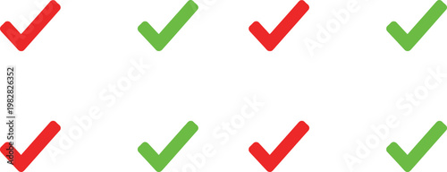 Multiple check mark icons red and green symbols of approval and completion