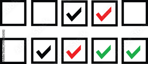 Checkmark icons in boxes a visual representation of completion and choices