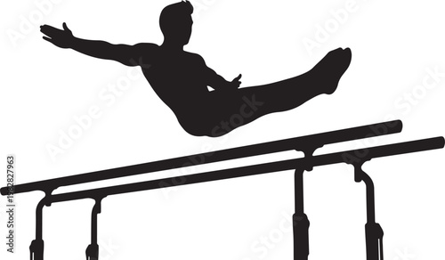 gymnastics, balance beam, athletic silhouette, sports icon, black vector