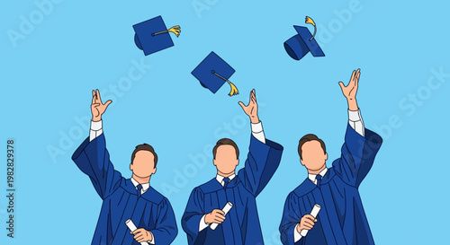 Three young men in graduation gowns.