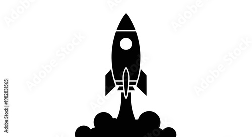 Black silhouette rocket ship launching.