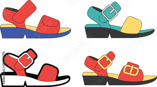 vector set of colorful hand drawn fashion shoes