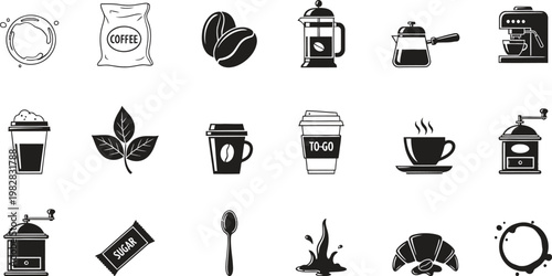 Coffee collection silhouette an array of brewing methods and coffee bean representations in black and white