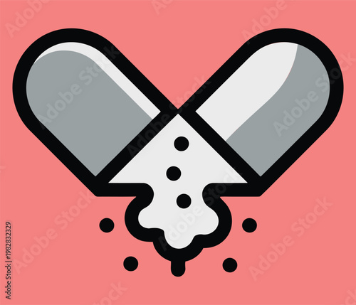 Illustration of a broken pill with spilling contents