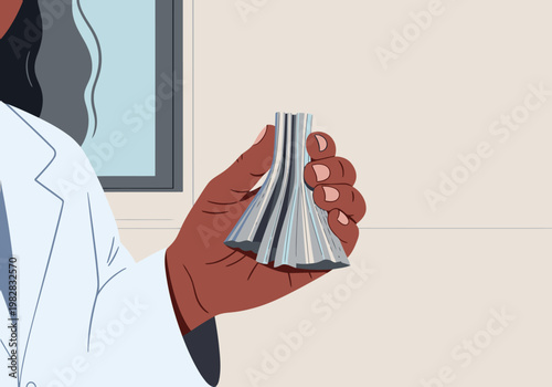 A healthcare professional holds a synthetic valve model, demonstrating surgical training. Clean studio backdrop highlights the detailed model. Professional medical imagery.