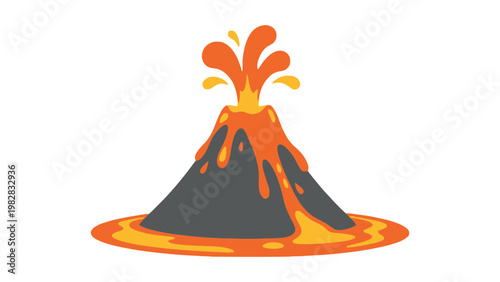Volcano vector illustration with eruption and lava flow in modern flat design