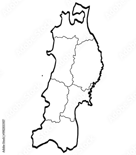 東北地図 筆タッチ 県区分 和風 東日本 / A brushstroke map of Tohoku 2