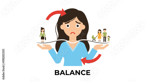 Balance illustration of woman juggling work and family life