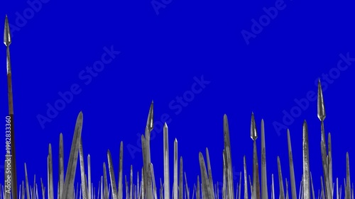 Army Spears and Swords Raised up on a Blue Screen