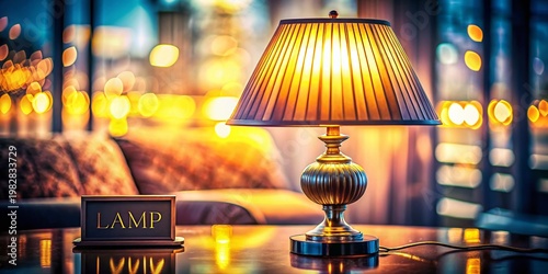 Elegant Lamp Silhouette, Glowing Shades, Interior Design, Home Decor Stock Photo