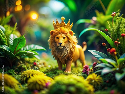 Majestic Wildlife Miniature: Crowned Lion, Tilt-Shift Fantasy