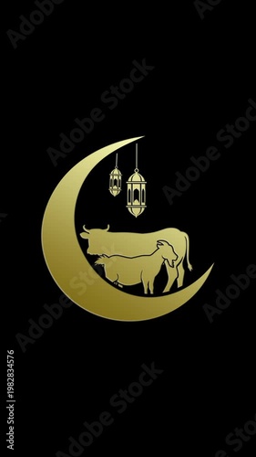 Eid Al-Adha Celebration animation Template logo with Sacrifice Animal Silhouette