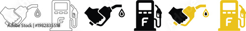 Fuel Station Pump and Gas Nozzle Holding Hand Vector Icon Set for Energy and Refueling Concepts