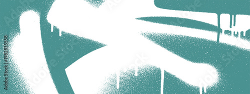 White spray paint strokes and drips on teal background with street art brush stroke graffiti abstract background distressed creative energetic movement vandalism artistic backdrop template