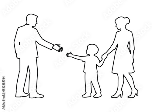 Family outline vector illustration, a father, mother, and child silhouette, representing family relationships and parental care, ideal for social issues and lifestyle designs.