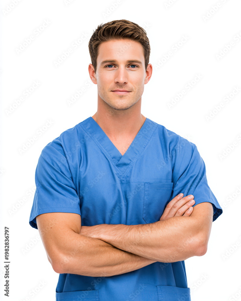 Obraz premium male nurse standing with crossed arms, isolated on white background
