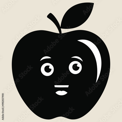 A cute apple with eyes and a mouth expressing a surprised emotion