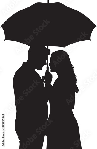 Couple sharing an umbrella in a tender moment under rainy skies