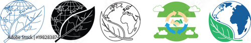 Various ecofriendly earth and leaf logos representing environmental concepts