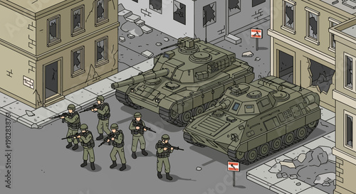 soldiers storming building urban combat scene