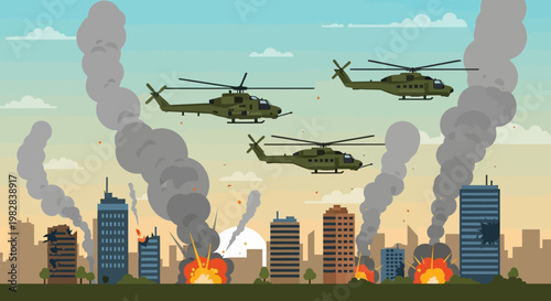 cartoon city under attack by smoke monsters