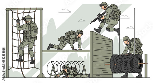 Soldier climbing rope wall obstacle