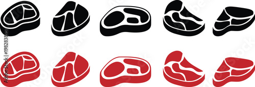 Meat Steak Icon Set Vector – Beef Cuts Silhouette Collection, Butcher Shop and Food Illustration Pack