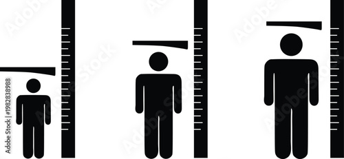 Human Height Measurement Icons Set, Growth Comparison with Ruler Scale, Minimal Stick Figure Height Chart Vector Illustration