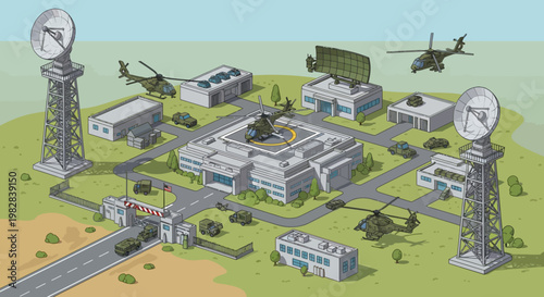 Military Base Infrastructure Top View Illustration