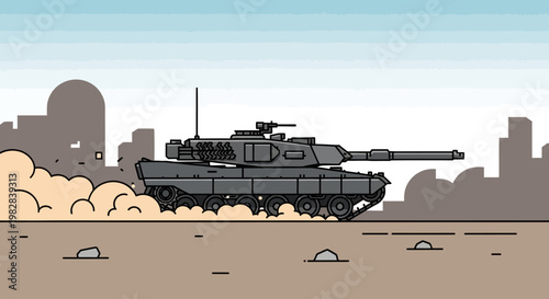 Armored Tank in Desert Battlefield Scene