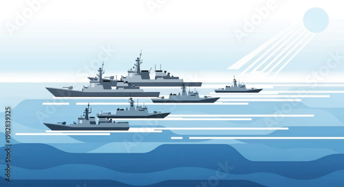 Naval Fleet Formation on Open Sea Illustration