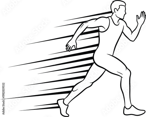 Dynamic vector illustration depicting a speedy athlete in a powerful running pose, showcasing rapid movement and agility with expressive motion lines.