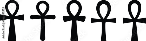Set of Egyptian Ankh cross vector silhouettes, ancient religious symbols of life and spirituality isolated on white.