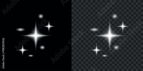 A digital illustration displays shining sparkling starbursts and subtle light effects on contrasting backgrounds high-quality professional detailed