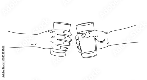 Two hands clinking glasses celebratory toast illustration