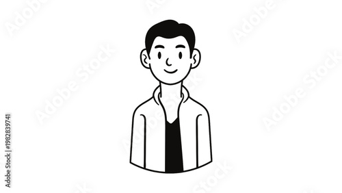 Simple Line Art Illustration of a Young Man Wearing a Jacket