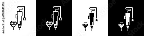  Drill machine black and white icon design concept