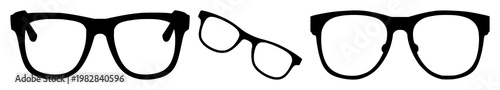 Glasses spectacles silhouette set with simple outlined profile featuring eyewear, glasses, vision with black and white and line art