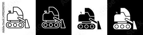  Bulldozer black and white icon design concept