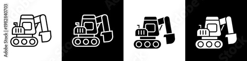 excavator black and white icon design concept
