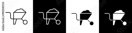 Wheelbarrow black and white icon design concept