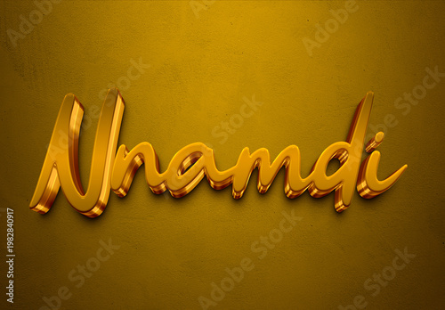 Golden 3D editable text effect of Nigerian Pidgin name Nnamdi.