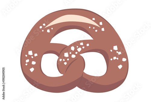 Lye pretzel with salt crystals. Flat vector illustration of traditional German soft pretzel, perfect for bakery branding, Oktoberfest menus or food graphics.