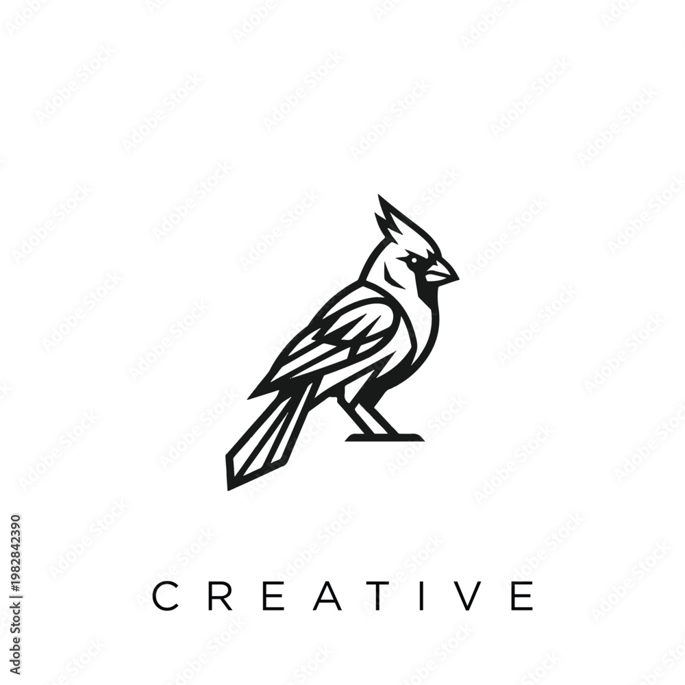 Fototapeta premium Bird Sitting on Branch Vector Illustration, Cute Wild Bird Silhouette with Feather Details, Nature Animal Logo Design Icon for Wildlife and Outdoor Themes