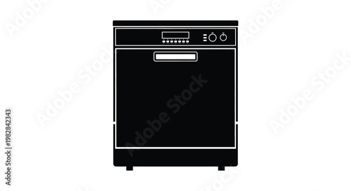 A modern kitchen dishwasher presented as a stark graphic silhouette