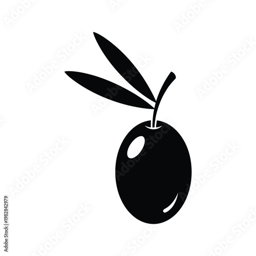 Olive vector illustration isolated on white background, black and white color olive fruit with leaves graphic icon.